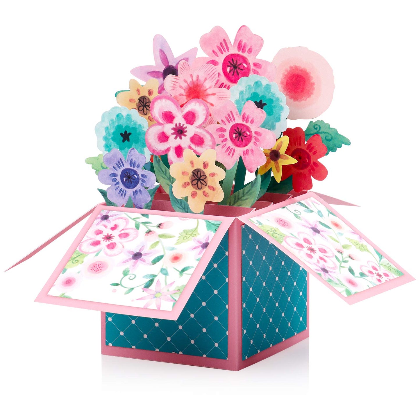 Giiffu 3D Flower Pop Up Card, Watercolor Floral Greeting Cards with Envelope & Notecard; Mothers Day Gift for Mom, Wife, Grandma, Women, Birthday, Thank You, All Occasions