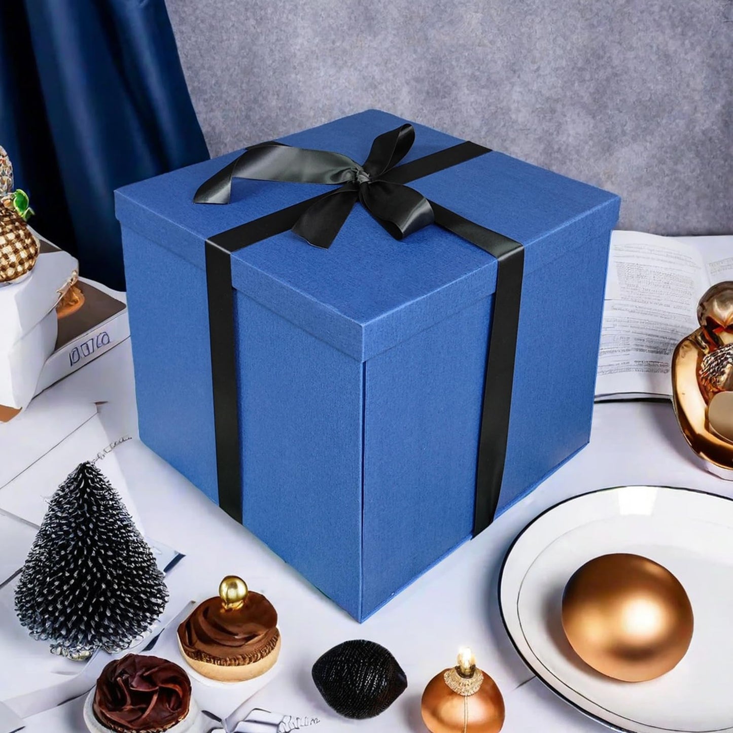 Large Gift Box 12x12x10 Inches,Blue Gift Boxes for Presents,Birthday Box,for Packaging,Valentine's Day,Mother's Day,Christmas,Anniversaries,Family or Business.