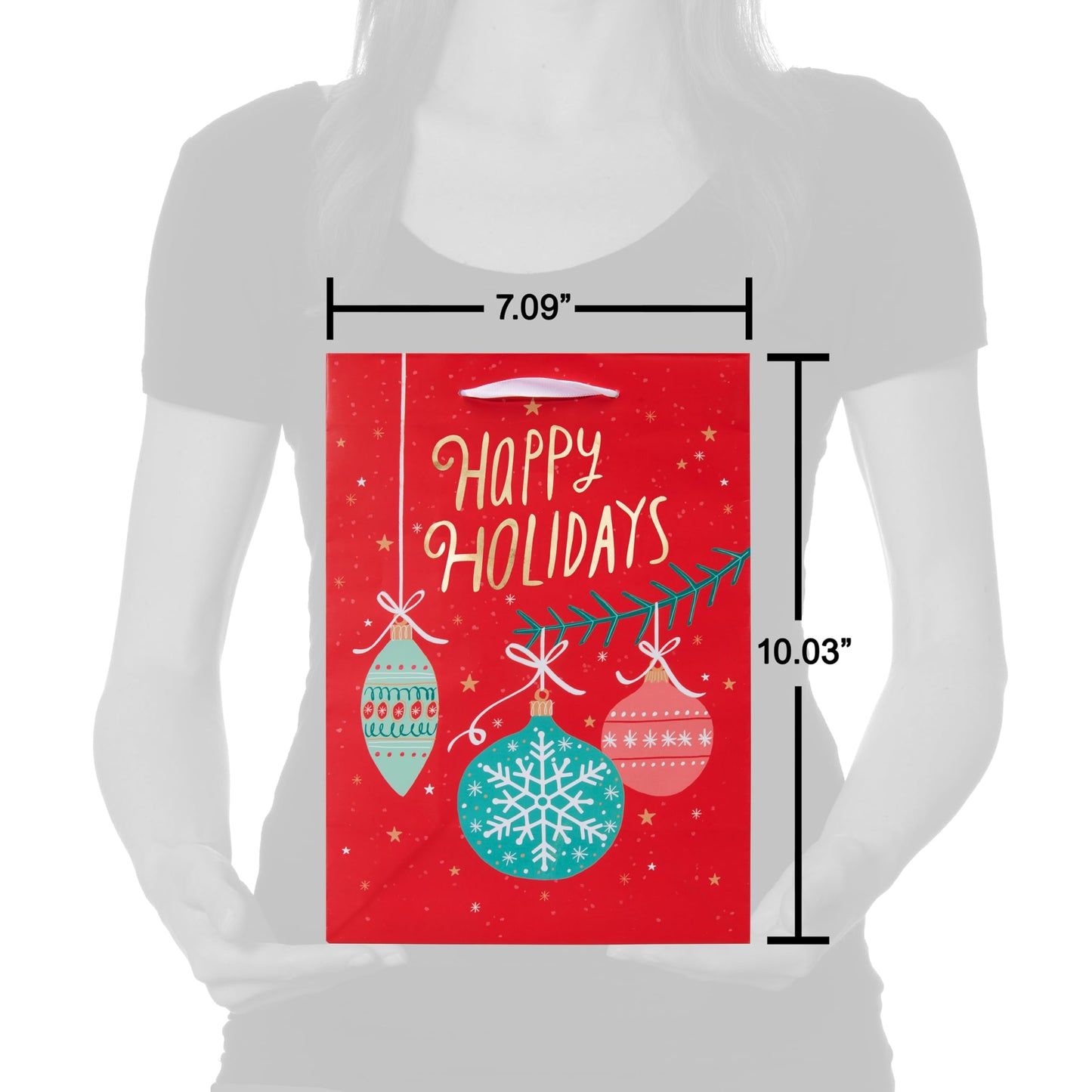 American Greetings 10" Medium Christmas Gift Bags, Santa, Ornaments, Stripes (4 Bags)