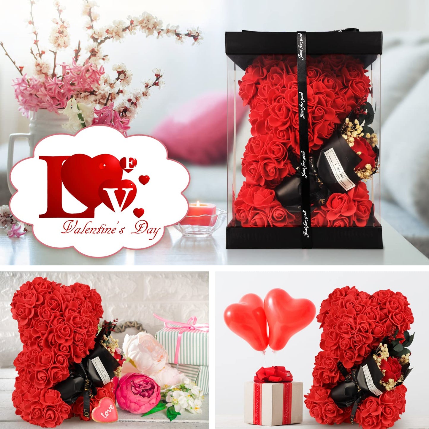 K KYMAKE Mothers Day Mom Gifts for Mom,Flowers Gifts for Women Girlfriend Wife Grandma Friends Sister Her,Artificial Flowers Teddy Bear with Bouquet,Greeting Card,Mother's Day Birthday Valentines