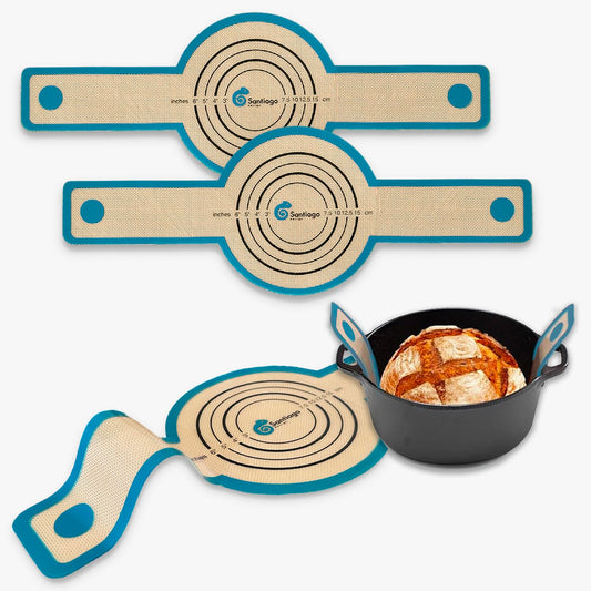 Santiago Design® | Silicone Bread Sling Dutch Oven 2PCS | Non-Stick & Easy Clean Reusable Silicone Bread Baking Mat | Bread Baking Sheet Liner for Transferable Dough | Extra Long Handles
