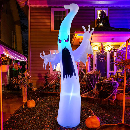 6 FT Halloween Inflatables Ghost Outdoor Decorations Blow Up Yard Scary Red Eye Dimming Ghost with Built-in Colorful LEDs for Garden Lawn Indoor Party Decor