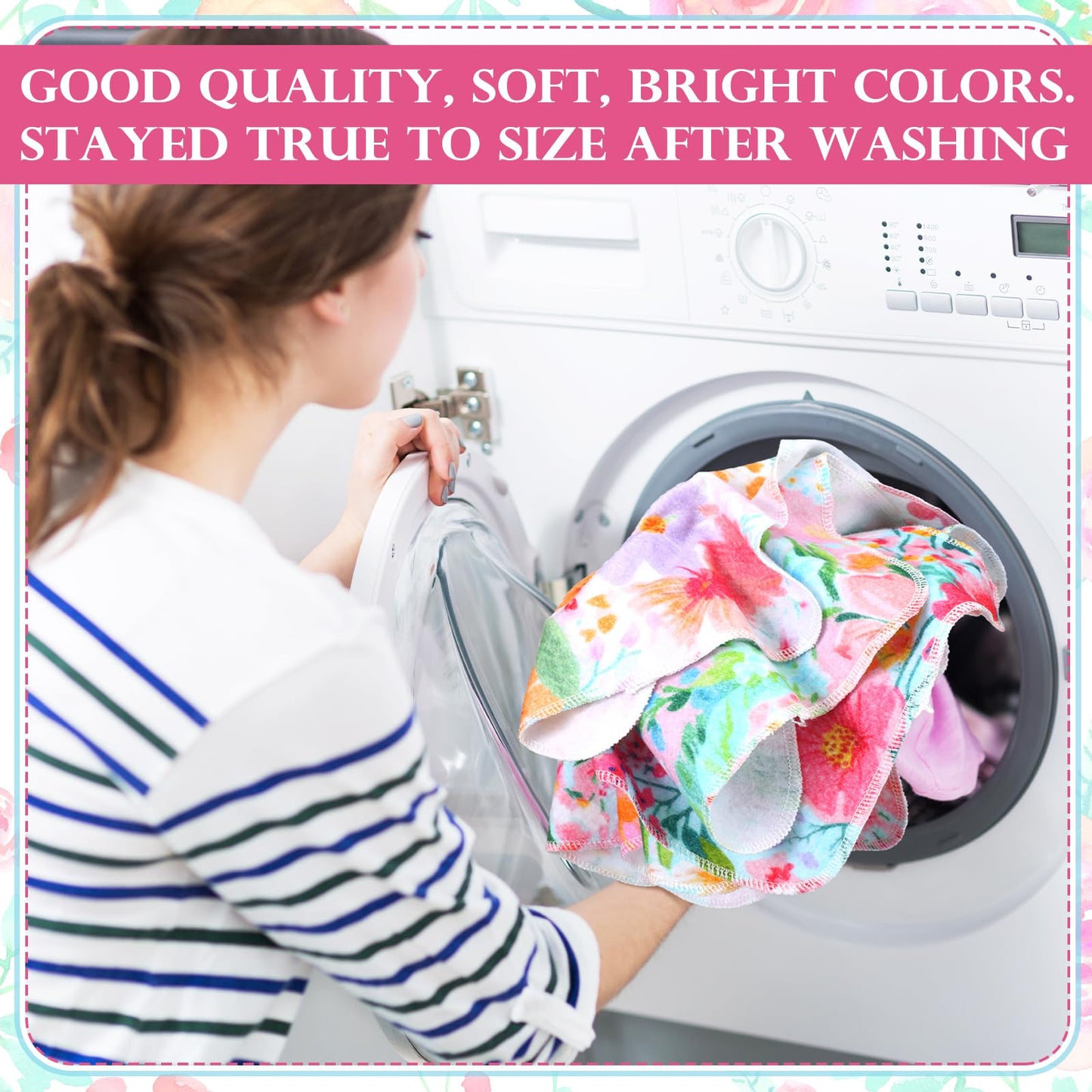 36 Pack Bright Flowers Reusable Cleaning Cloths Washable Cotton Kitchen Towels for Home (Nitid Color)