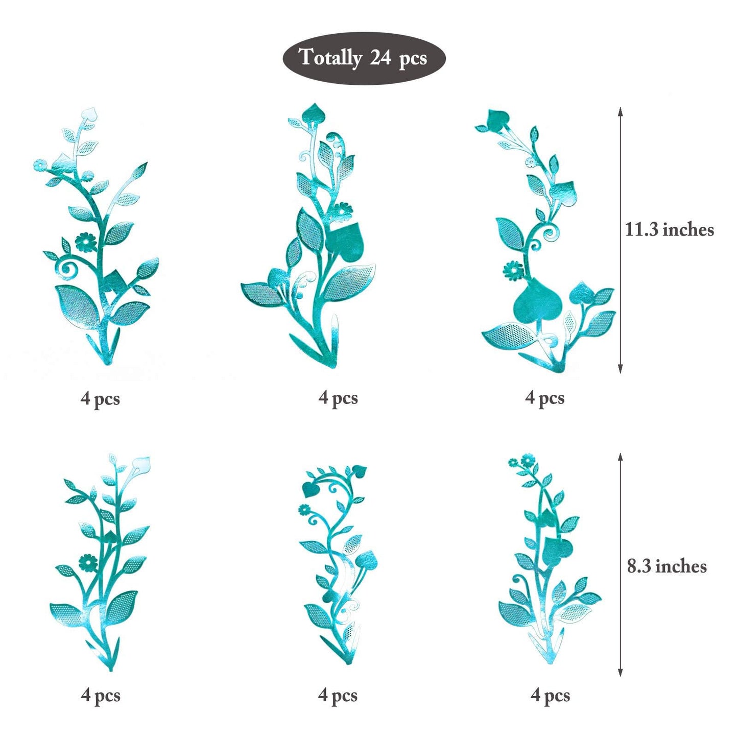 Cheerland Leaf Vine Garlands Teal Blue Hanging Leaves Banner Backdrop Wall Stickers Decorations for Birthday Anniversary Wedding Tea Party Supplies - Pack of 24