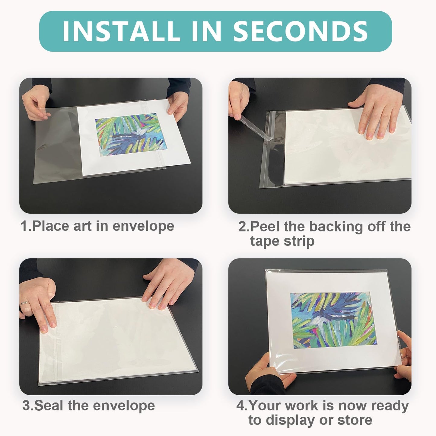 Acid-Free Picture Sleeves, 100Pack Crystal Clear Storage Bags for 6x6 Art Prints, Pictures, Photos, Frame Mats (Bag Size: 6 1/2" x 6 1/2")