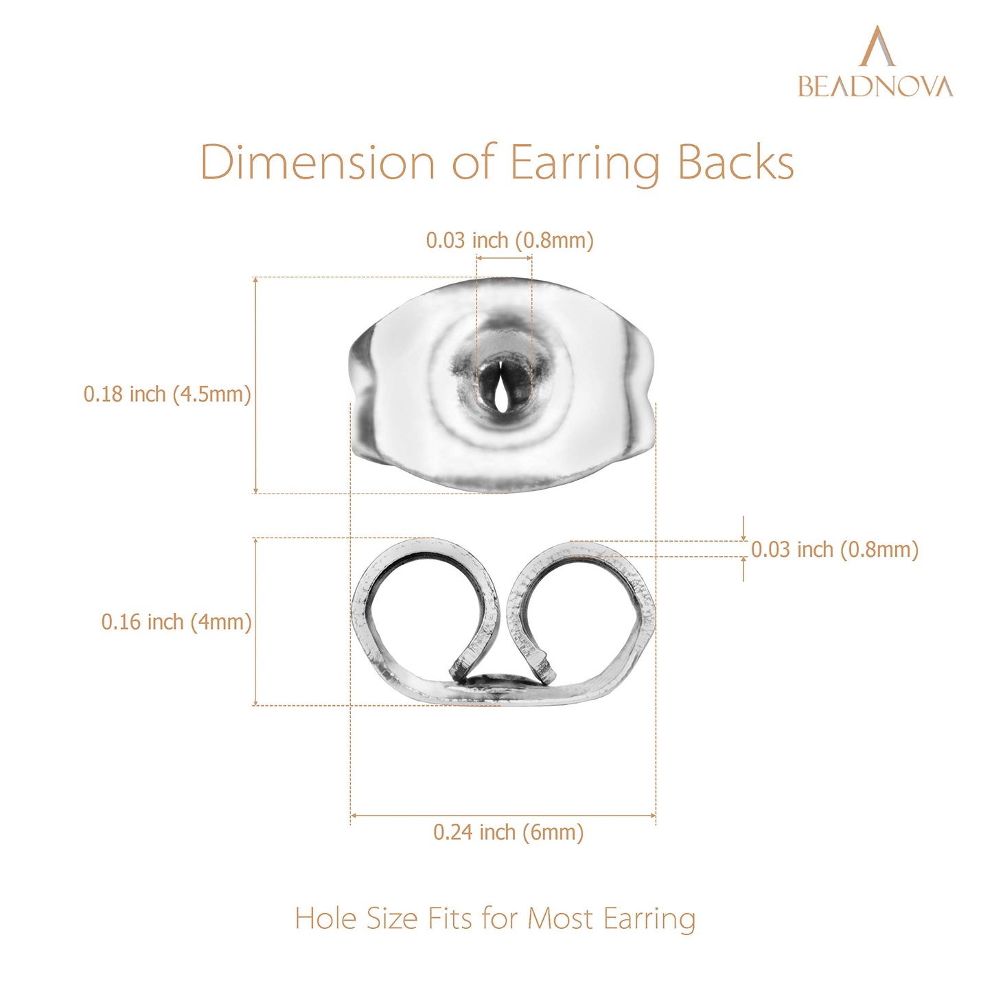 BEADNOVA Earring Backs Stainless Steel Earring Backings for Studs Hypoallergenic Surgical Locking Ear Stud Backs for Posts (60 pcs)