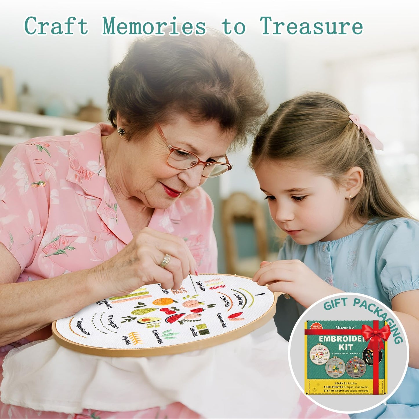 Embroidery Kit for Beginners, 4 Pack Starter Embroidery Kits for Adults Learn 31 Stitches, Beginner Embroider Practice Stitches Kit,DIY Hand Craft Needlework Gift for Women