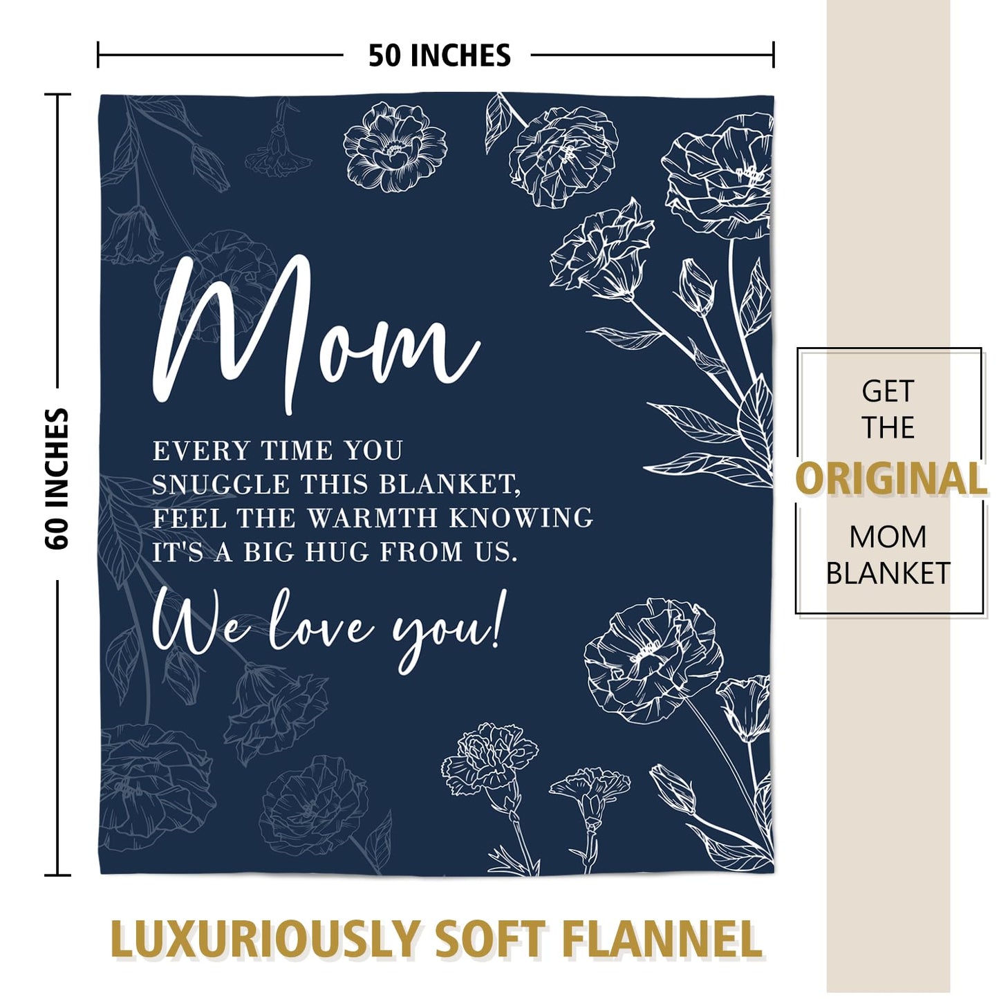 GiltGlimmer Gifts for Mom, Mom Birthday Gifts Blanket, Moms Gift for Women from Daughter Son, We Love You Present for Mother Mommy Mothers Day Christmas 60" x 50", Blue