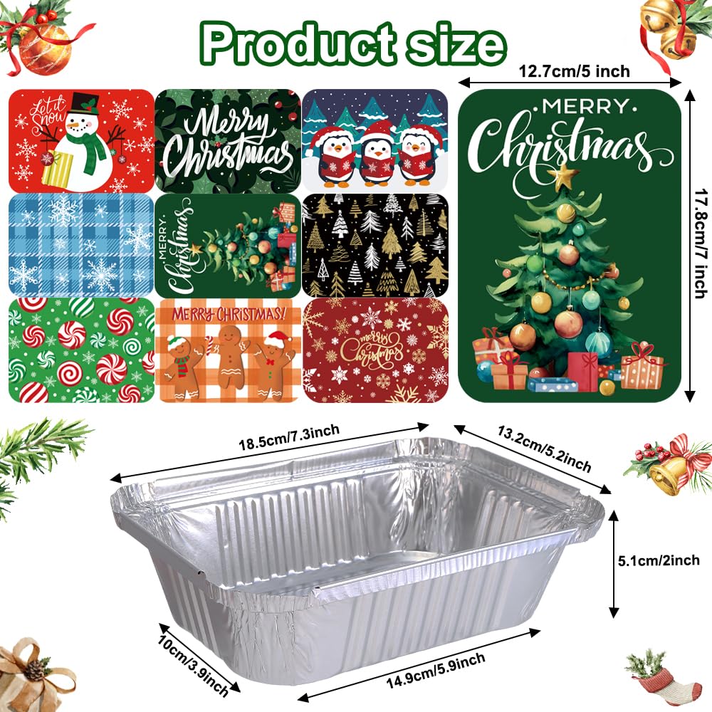 36PCS Christmas Foil storage Containers 9 Styles Merry Christmas Disposable Leftover Food Containers with Lids Aluminum Cookie Tin Pans for Winter Holiday Gift Giving Party Supplies(Style B)