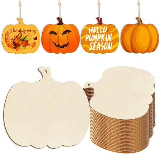 Wooden Pumpkins Ornaments to Paint Halloween Thanksgiving Decoration Cutouts Unfinished 24PCS 3.5 inches, DIY Blank Unfinished Pumpkin Wood Discs Ornament for Home Harvest Crafts Hanging Autumn