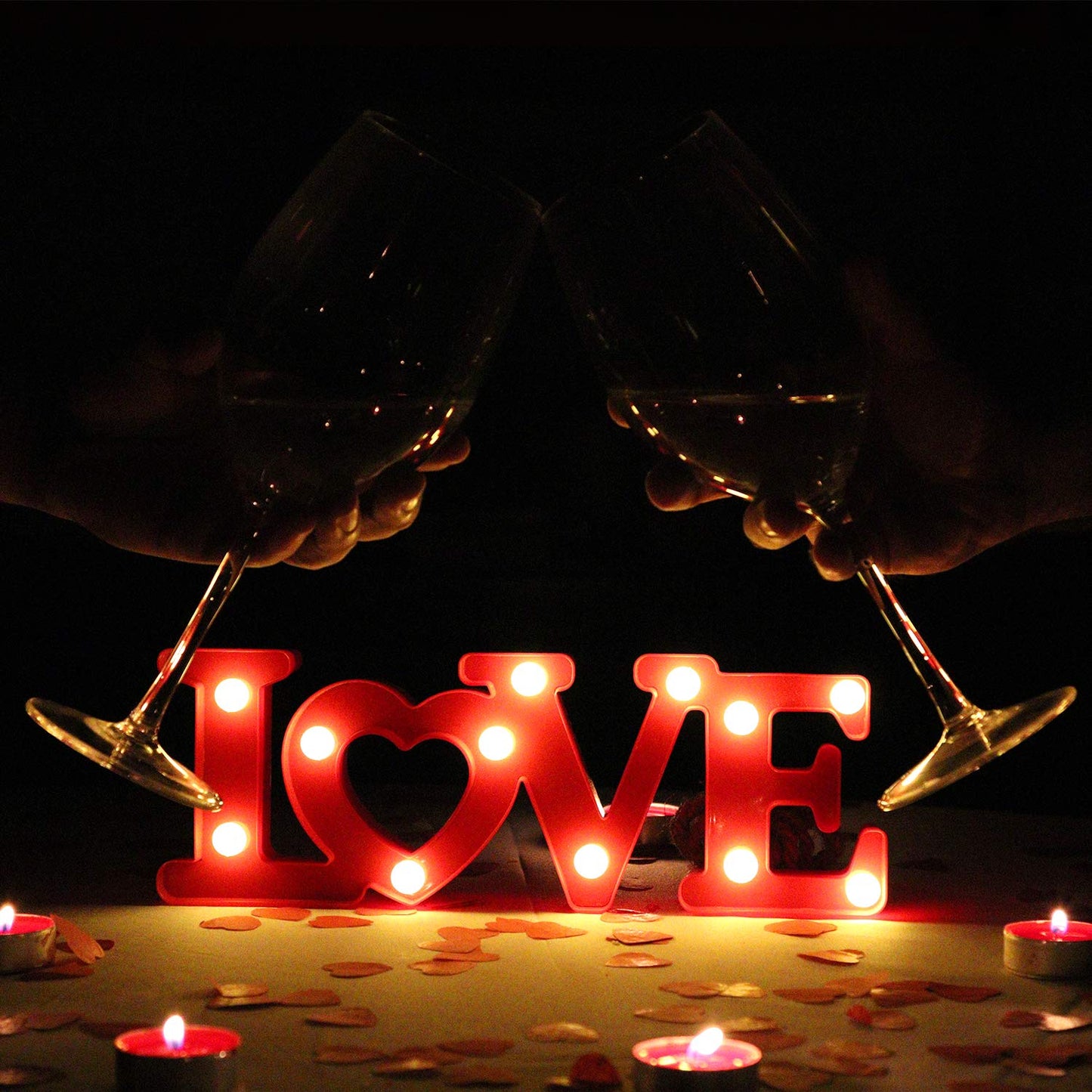 Love Sign with Lights - Valentines Day Decoration - Love Marquee Letters - Romantic Lighted Table Top Decor for Wedding & Home - Red - CHEERIN