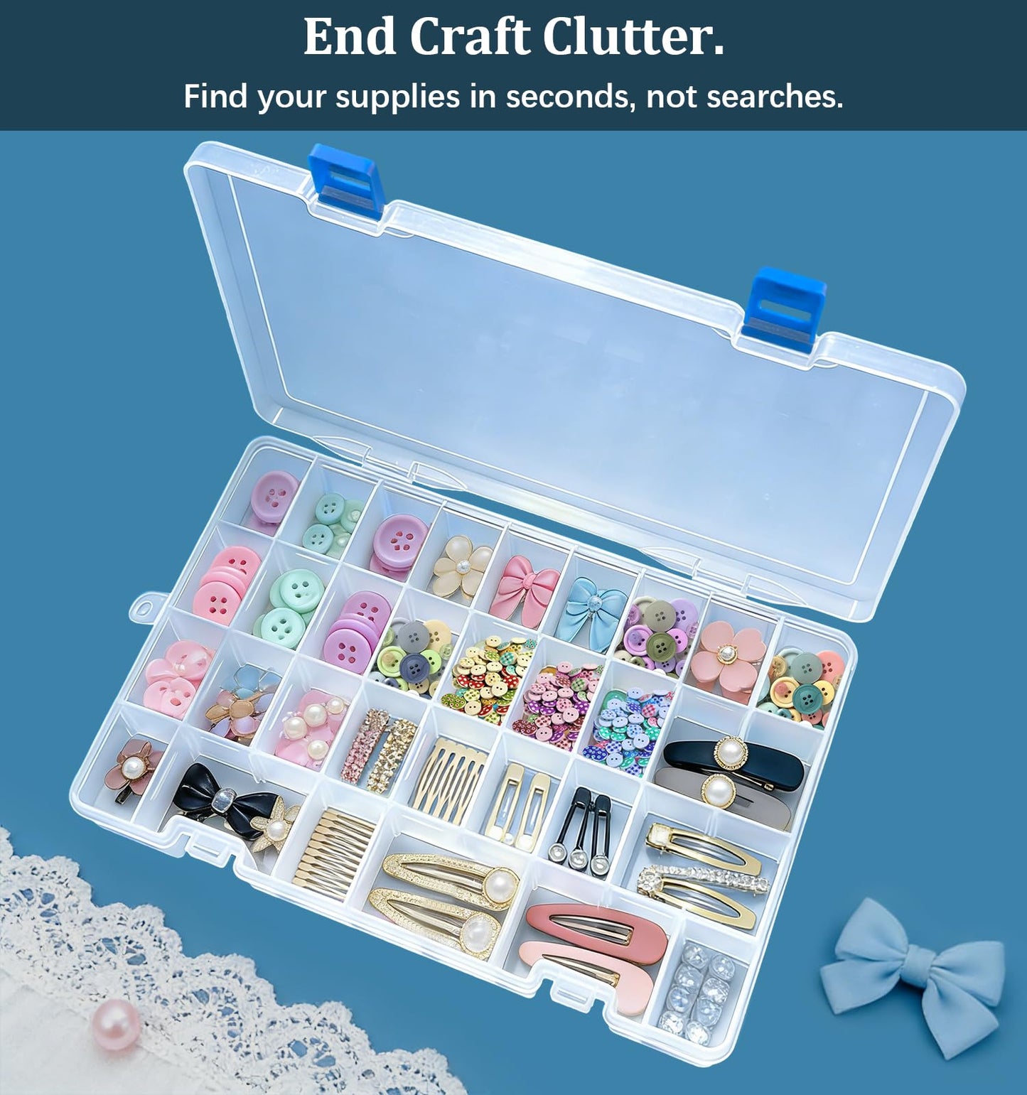 Qualsen 34 Grid Plastic Organizer box with Adjustable Dividers, Fishing Tackle Box and Bead Organizer Box for Jewelry, screw, Earrings, Art Craft, Tools, Fishing Hooks, and Small Accessories