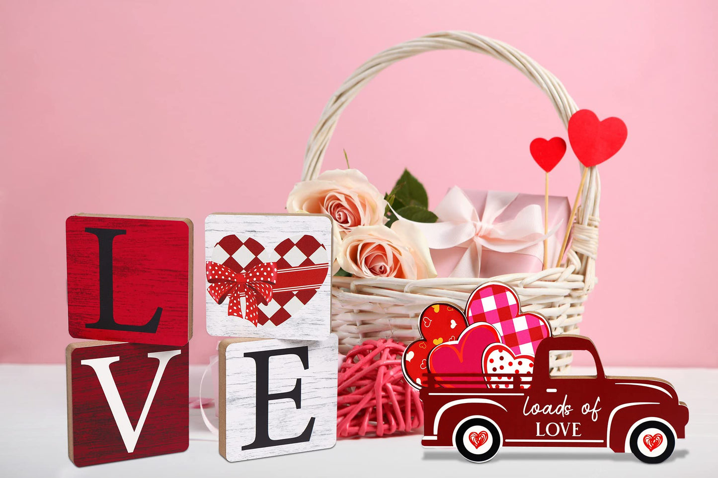 5PCS Valentines Decor/St.Patricks Decorations Reversible Table Centerpieces Tiered Tray Ornament for Home Party Decor