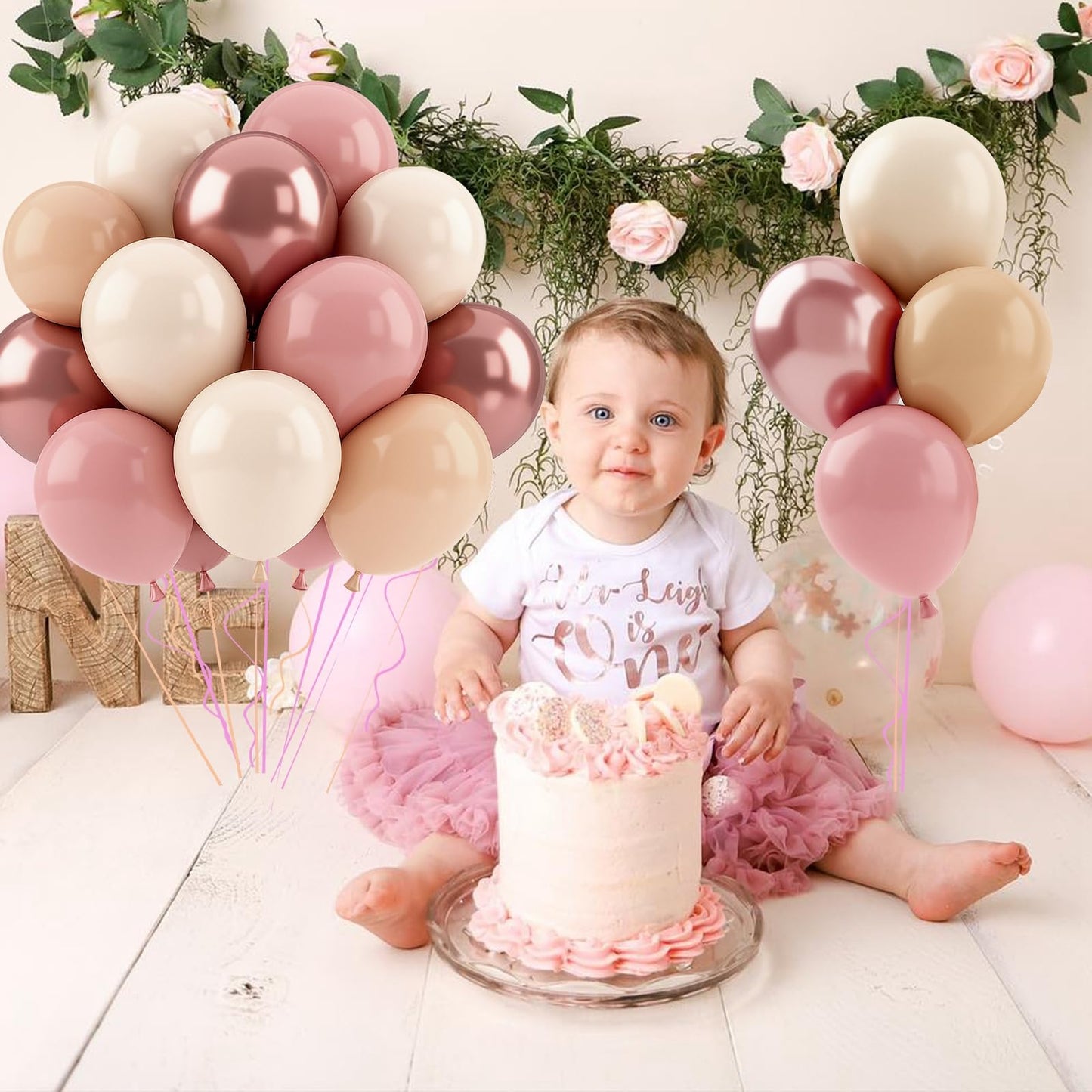 Patimate Retro Blush Pink Balloons Set, 50 pcs 12 inch Metallic Rose Gold Dusty Pink Pastel Orange Nude Latex Balloons Kit for Birthday Bridal Shower Bachelorette Boho Baby Shower Party Decorations