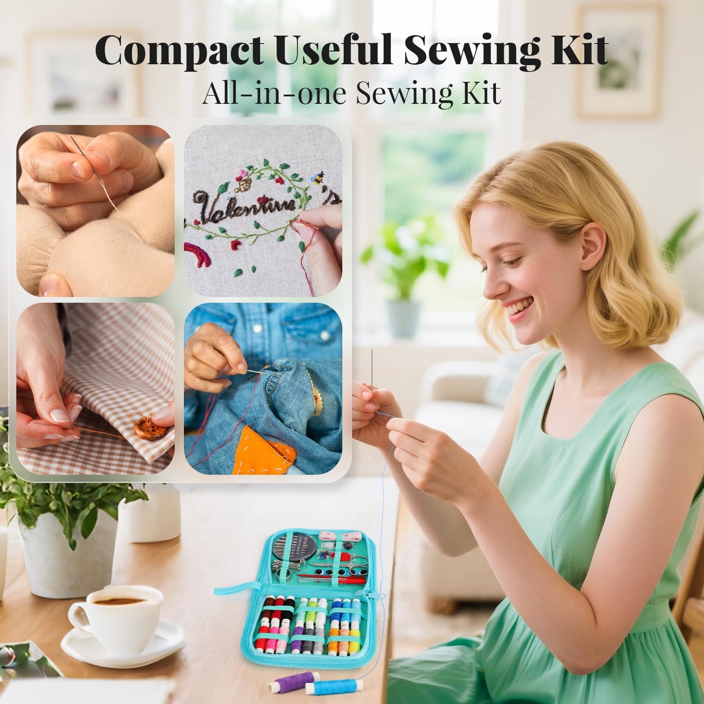 Sewing Kit Gifts for Grandma, Mom, Friend, Adults Beginner Kids Traveler, Portable Sewing Supplies Accessories with Case Contains Thread, Needle, Scissors, Measure Tape, Thimble etc