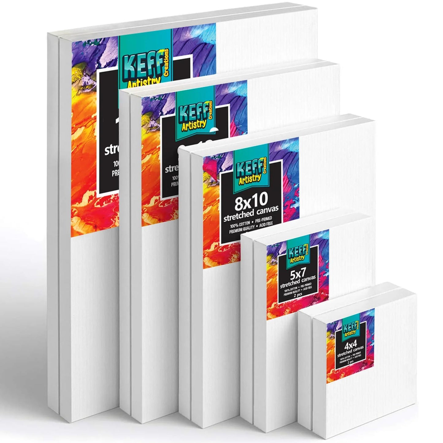 Stretched Canvas for Painting (10 Pack) Blank Painting Canvas - 2 of Each; 4x4, 5x7, 8x10, 9x12 and 11x14 Canvas, 100% Cotton Pre-Primed, Great for Pouring, Acrylic, Oil, Wet and Dry Art Media