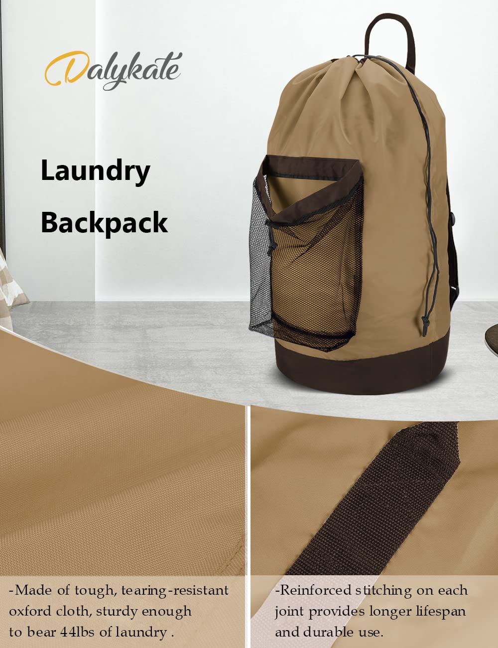 Backpack Laundry Bag, Laundry Backpack with Shoulder Straps and Mesh Pocket Durable Nylon Clothes Hamper Bag with Drawstring Closure for College, Travel, Laundromat, Apartment