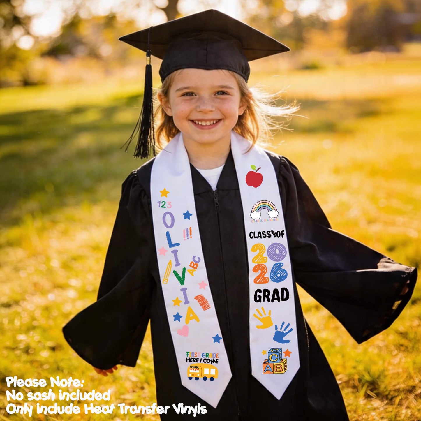 Preschool Prek Kindergarten Kids Graduation Stole Sash Class of 2026 Decorations DIY Customize Graduation Stole Graduation Sash Personalized Iron-On Decals Heat Transfer Vinyl HTV Numbers Letters Set