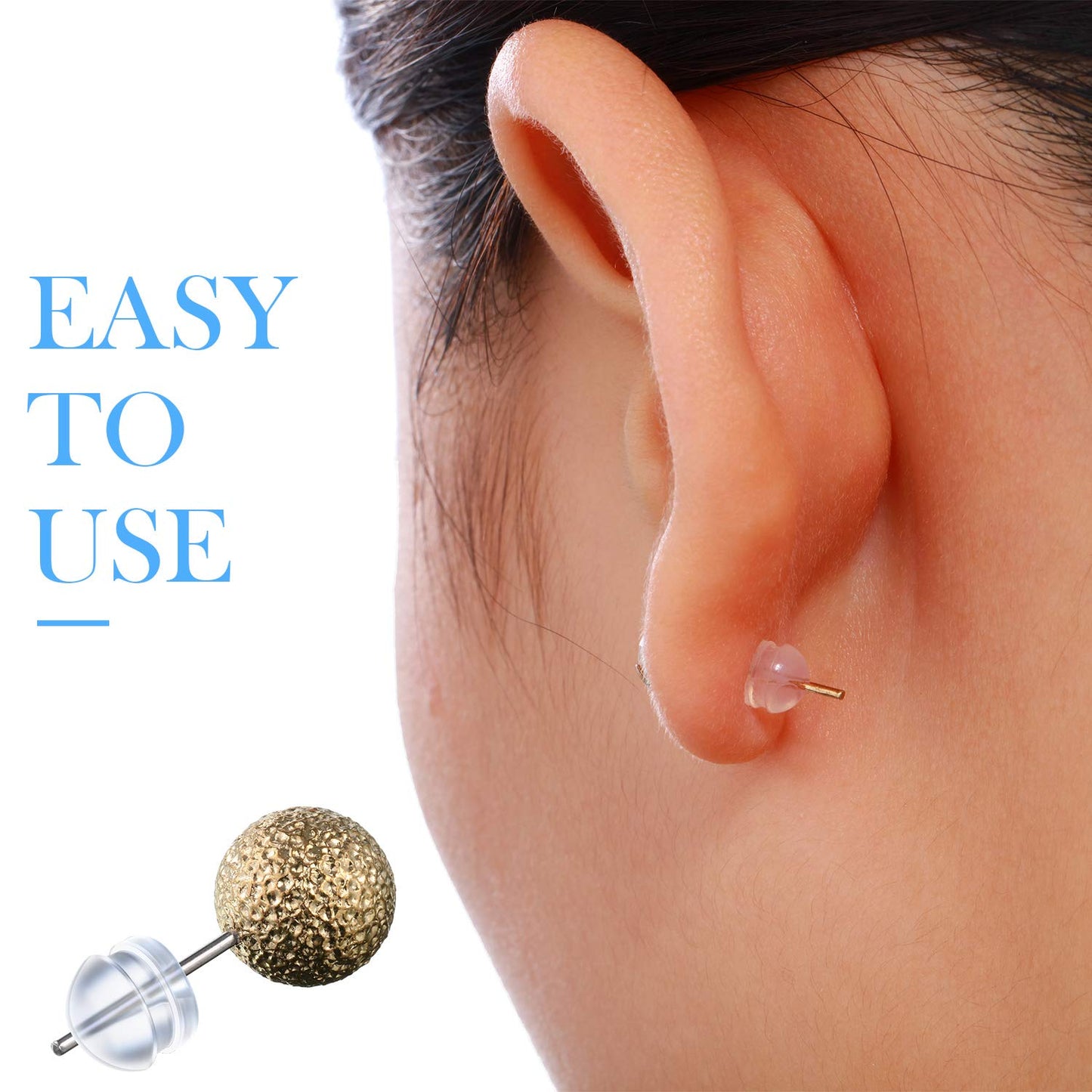 100 Pieces Clear Earring Backs Hamburger Shaped Safety Backs Secure Locking Silicone Earring Backs Stopper for Jewelry Accessories Supplies, 2 Sizes