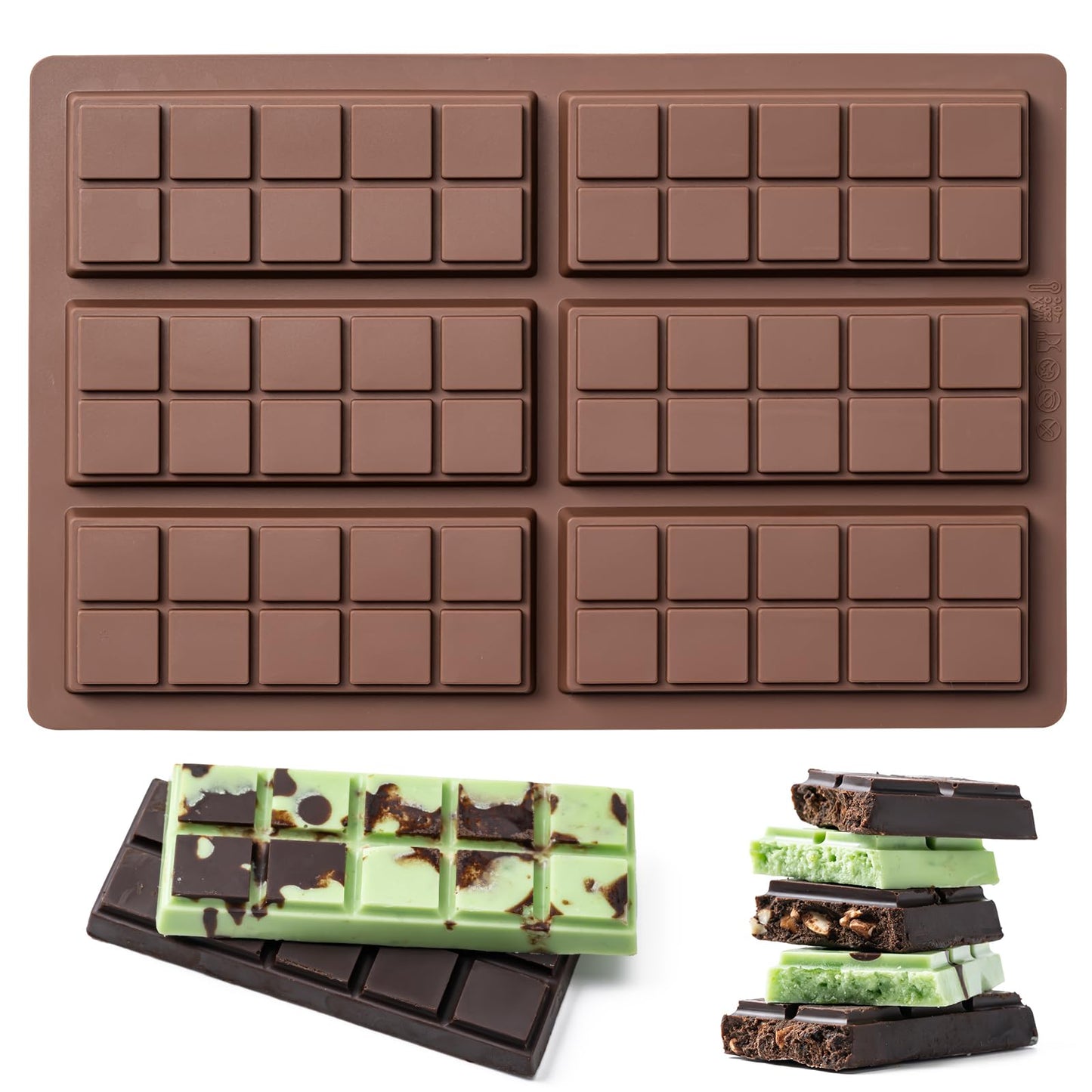 Husfunov Chocolate Bar Mold,Non-Stick Chocolate Molds, 100% Food Grade Silicone Deep Mold for Dubai Pistachio Rod, Candy, Snacks, Knafeh Pistachio Rod and More(10 Snap)