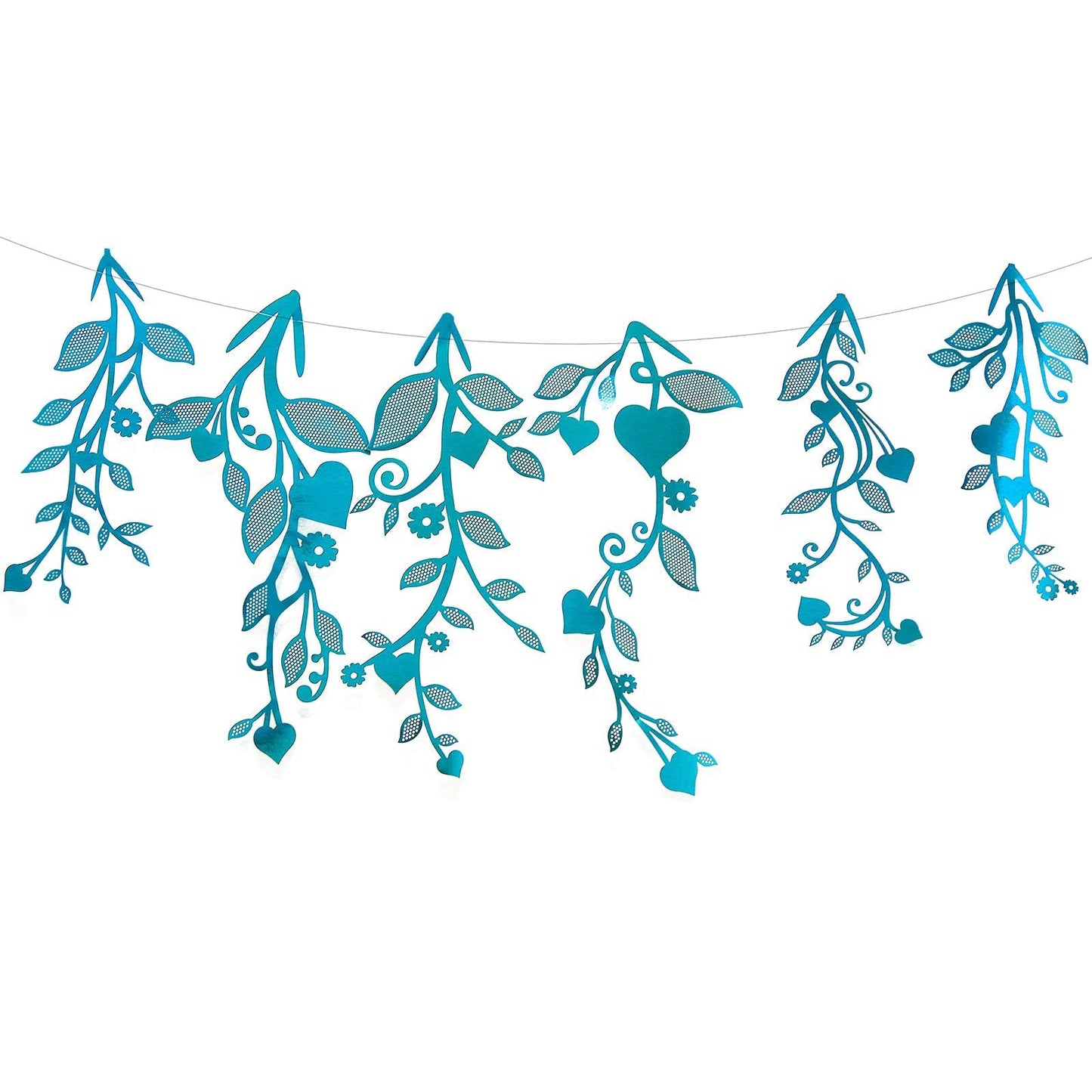 Cheerland Leaf Vine Garlands Teal Blue Hanging Leaves Banner Backdrop Wall Stickers Decorations for Birthday Anniversary Wedding Tea Party Supplies - Pack of 24