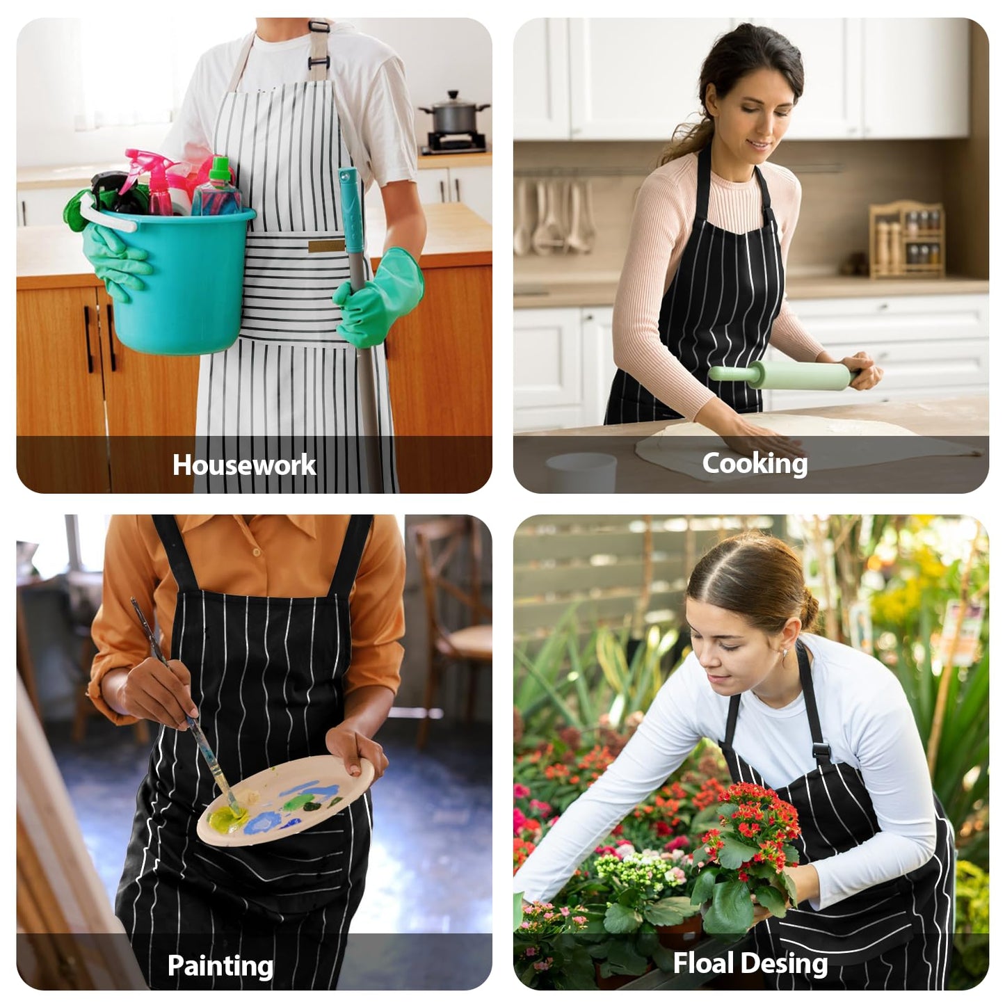 2 Pack Kitchen Aprons, Apron for Cooking with 2 Pockets, Unisex Adjustable Neck Strap Chef Aprons for Men Women (BLACK & BROWN)