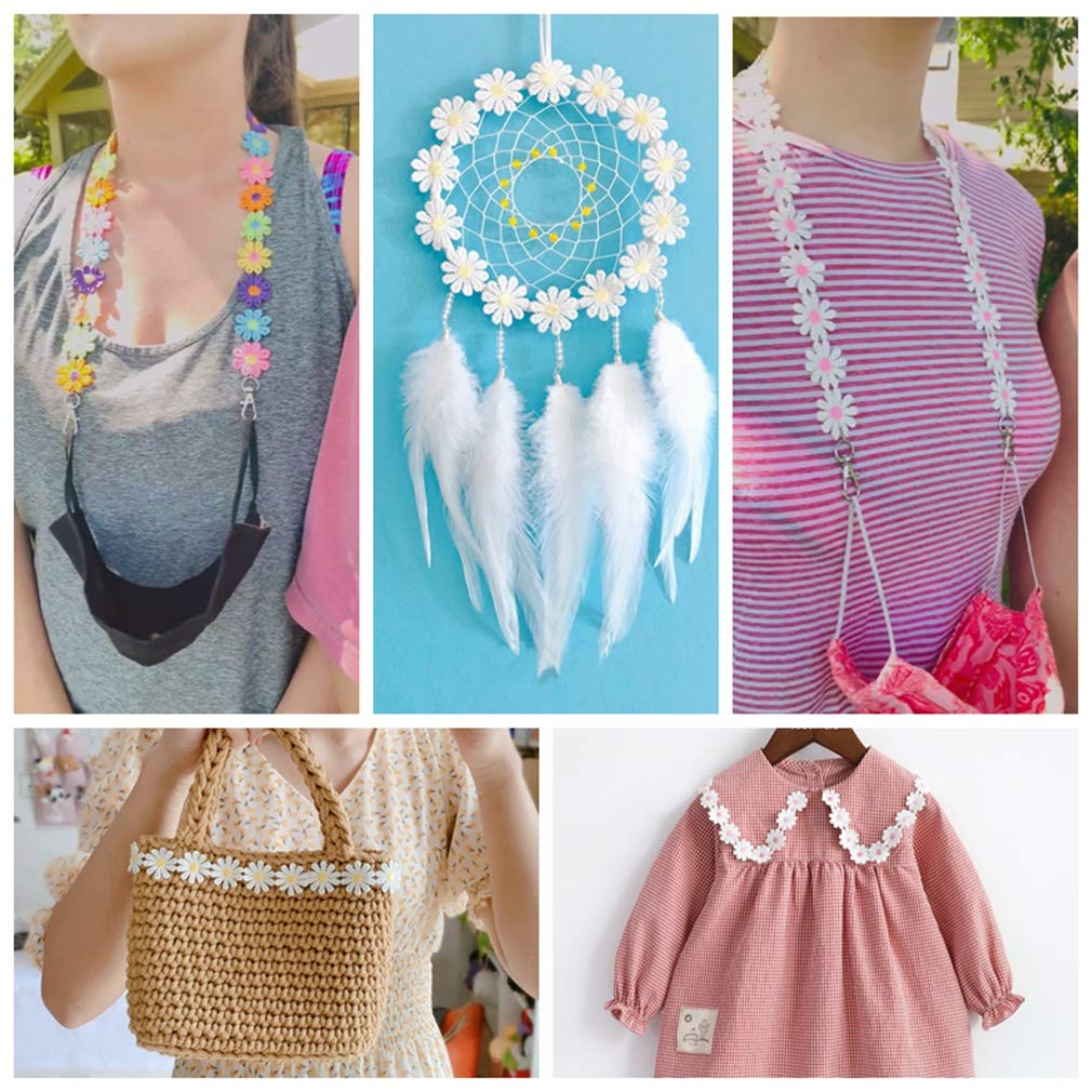 IDONGCAI Colorful Daisy Flower Lace Trim Knitting Wedding Embroidered DIY Handmade Patchwork Ribbon Sewing Supplies Crafts 2.5CM Wide 7Yards/Lot