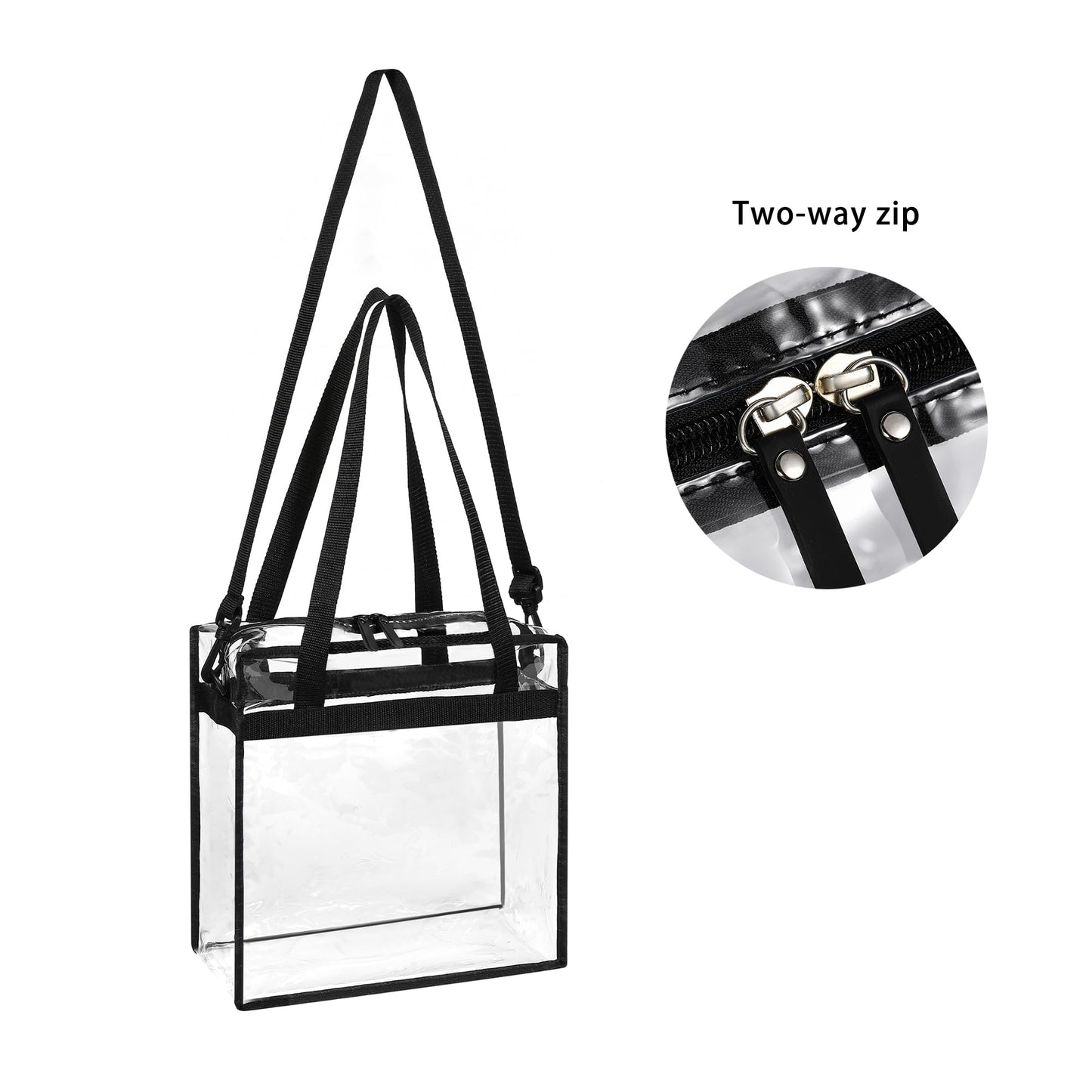 BAGAIL Clear bags Stadium Approved Clear Tote Bag with Zipper Closure Crossbody Messenger Shoulder Bag with Adjustable Strap(12 Inch X 12 Inch X 6 Inch,Black)