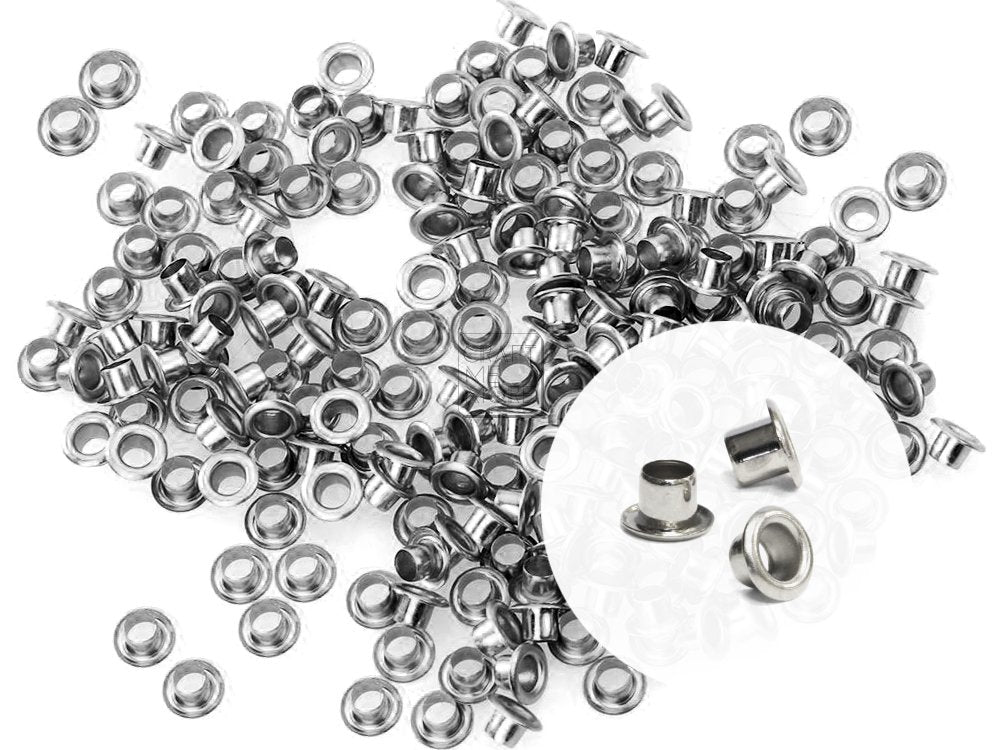CRAFTMEMORE 1/8 Inch ID Grommets Eyelets 3MM Hole Self Backing Eyelet for Bead Cores, Clothes, Leather, Canvas 200pcs (Silver)