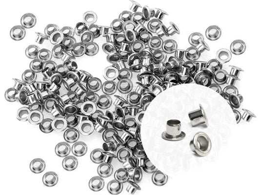 CRAFTMEMORE 1/8 Inch ID Grommets Eyelets 3MM Hole Self Backing Eyelet for Bead Cores, Clothes, Leather, Canvas 200pcs (Silver)