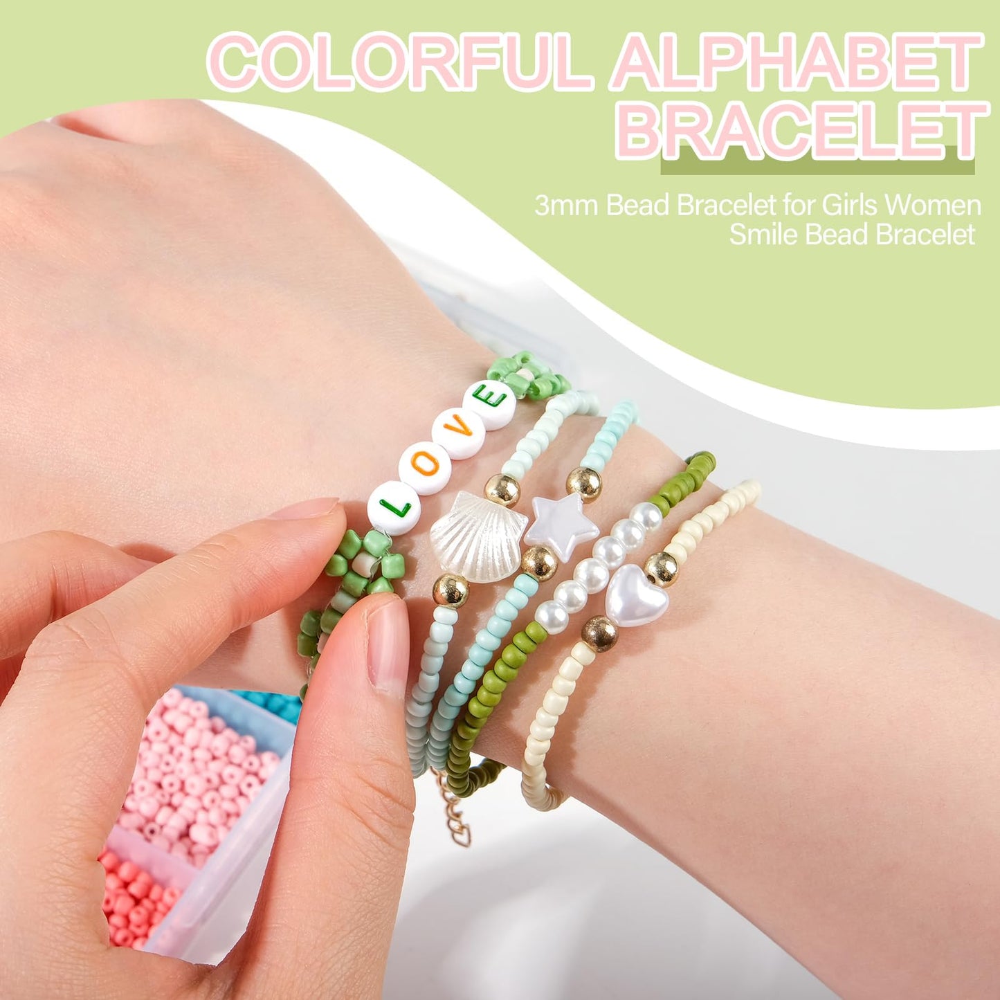 3mm Glass Seed Beads for Bracelet Jewelry Making 24 Colors Bracelet Making Kit for Girls Adults DIY Friendship Bracelets Kits with Letter Beads