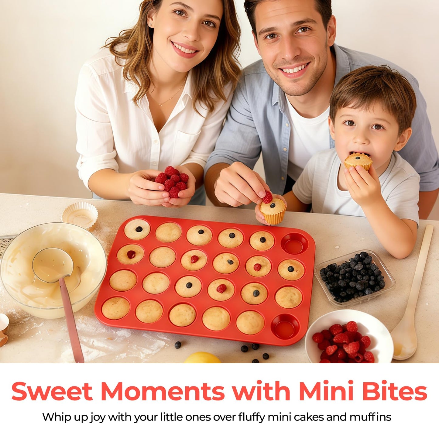 CAKETIME Silicone Mini Muffin Pan, 24 Cups Mini Cupcake Pans Silicone Muffin Tin for Baking Nonstick 2 Pack