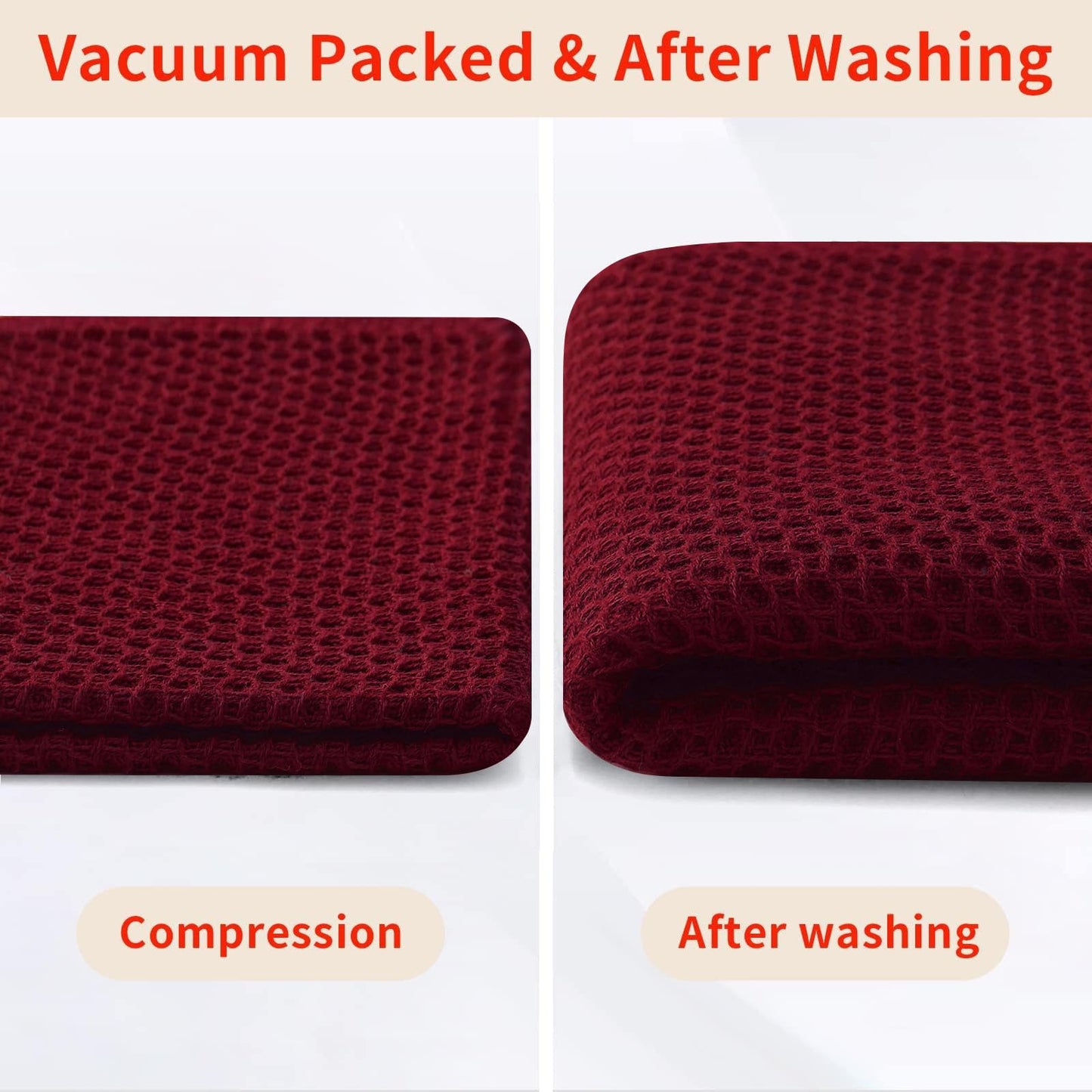 100% Cotton Waffle Weave Kitchen Dish Cloths, Ultra Soft Absorbent Quick Drying Dish Towels, 12 x 12 Inches, 6-Pack, Burgundy