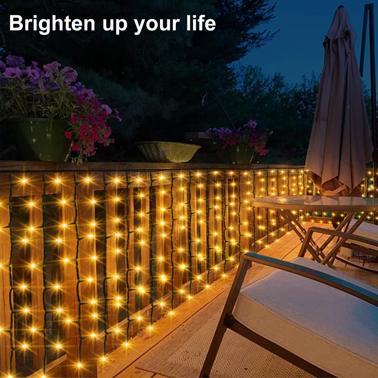 DBFAIRY Solar Curtain Lights,13ft x 3.3ft 200 LED Outdoor Solar Curtain Lights Waterproof Green Wire with 8 Mode for Garden Handrail Railing Eaves Wall Decoration -Warm White