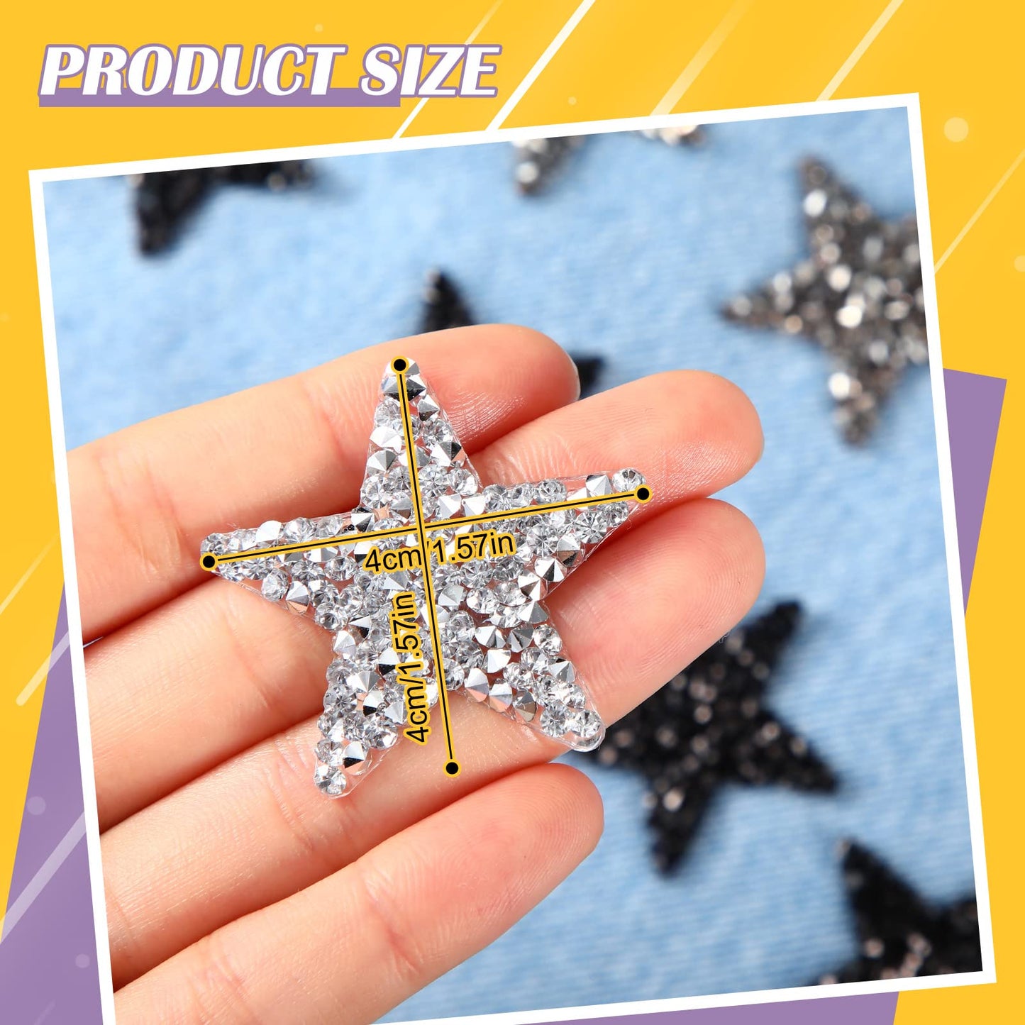 Syhood 24 Pcs Star Patches Iron on Rhinestone Adhesive Sequin Glitter Star Patches Appliques for Graduation Holiday Wedding Clothing Jeans Repair Decors(1.57 Inch,Black, Silver, Grey)
