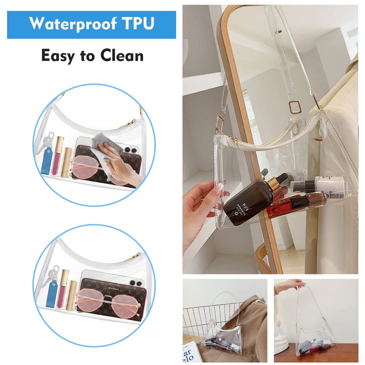 Ginogento Clear Purses for Women Stadium Crossbody,Clear Bag for Stadium Events,Pvc Clear Bag Clear Stadium bag for Concerts,Festivals,Sport Events