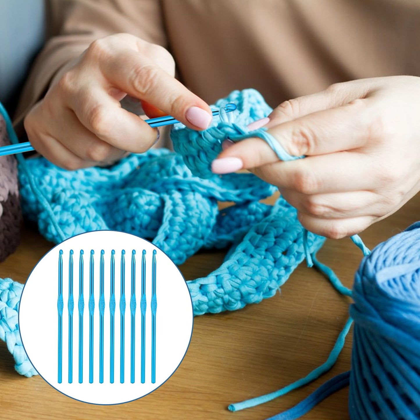 10Pcs 5mm Crochet Hook, Aluminum Knitting Needles Craft Yarn, Crochet Hook for DIY Craft, Gold Crochet Needles for Knitting Scarf(Blue)