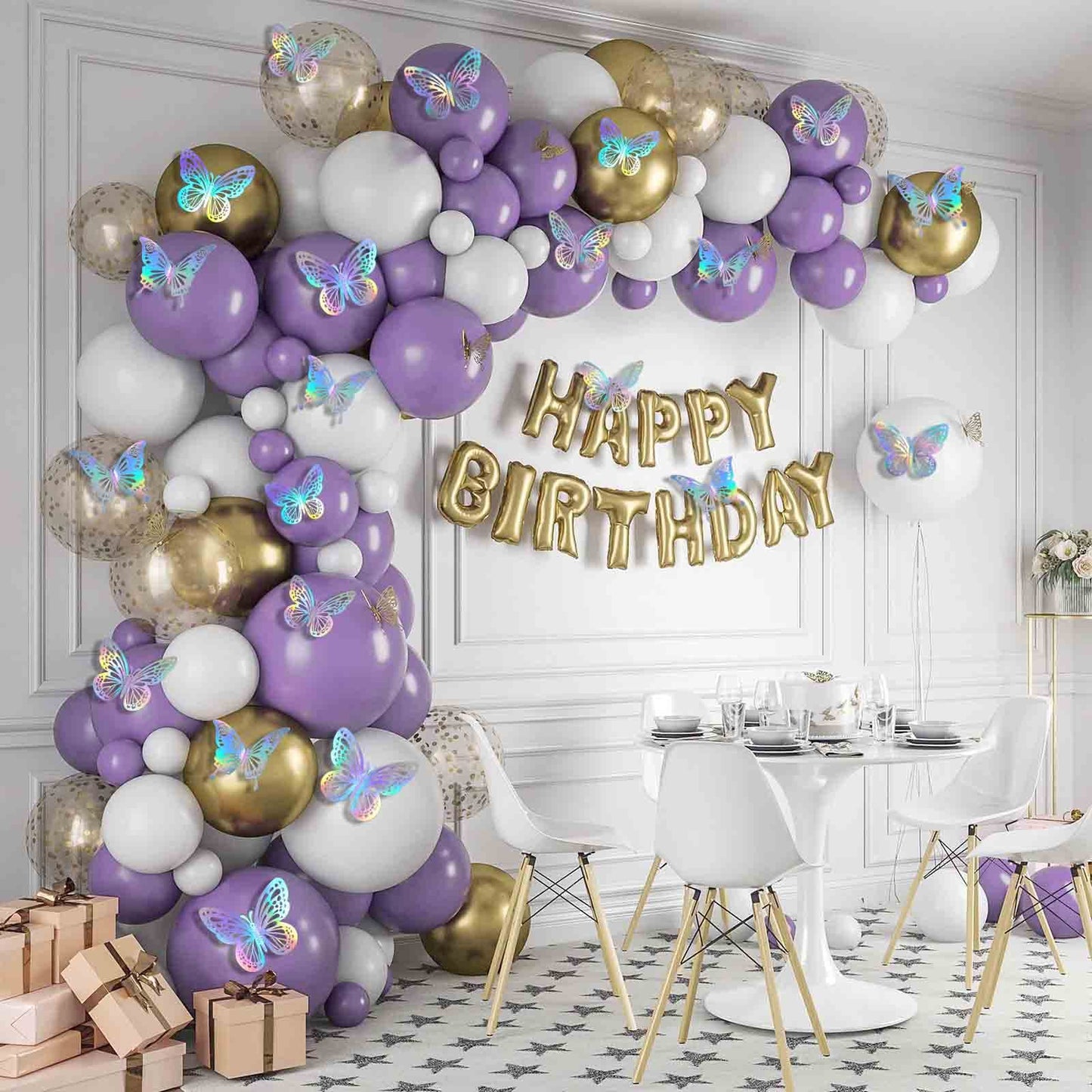 Laser Butterfly Wall Decor,48Pcs 2 Styles 3 Sizes,Removable Butterflies for Cake Cupcake Toppers, 3D Paper Butterfly Sticker Decorations for Birthday Baby Shower Girl Room Nursery Decals