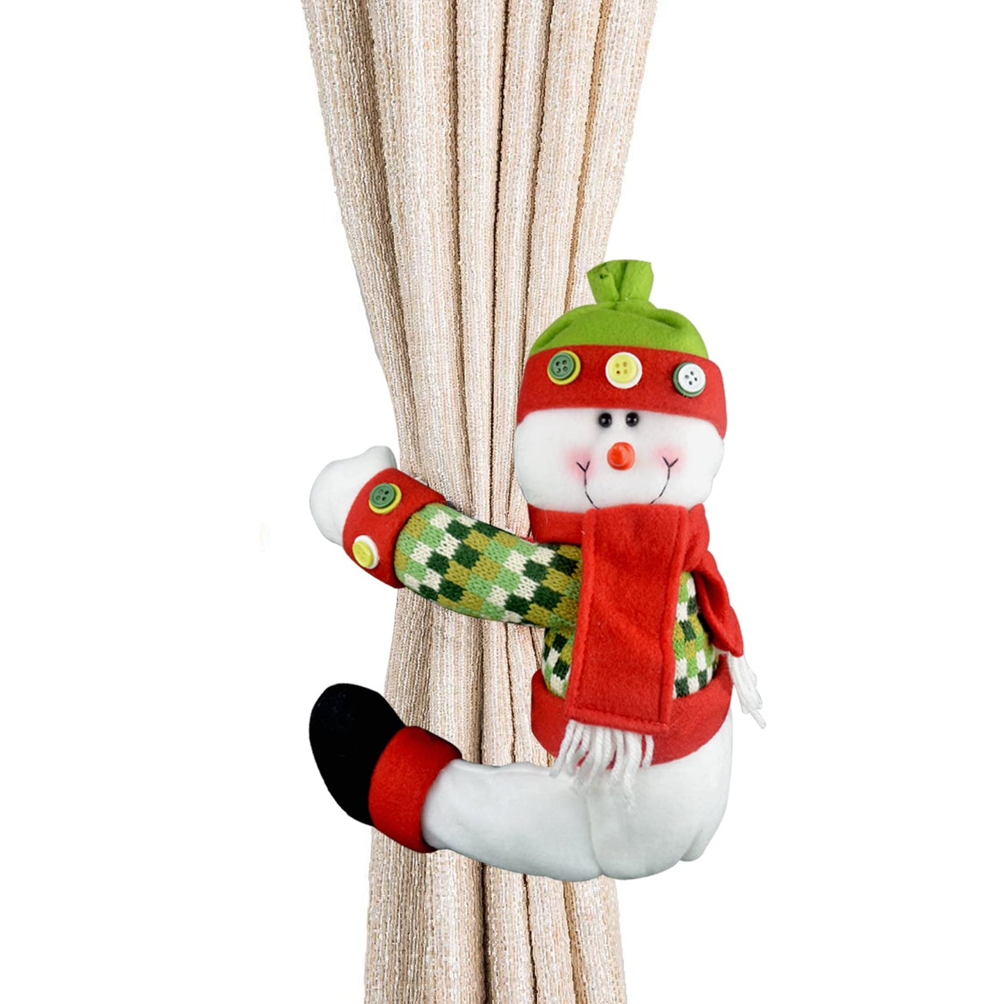 Christmas Tree Topper Snowman,Unique Holiday Xmas Decorations Funny Home Decor,Also Be Used As Curtain Tie and Hugger Wine Bottle,Red White Green