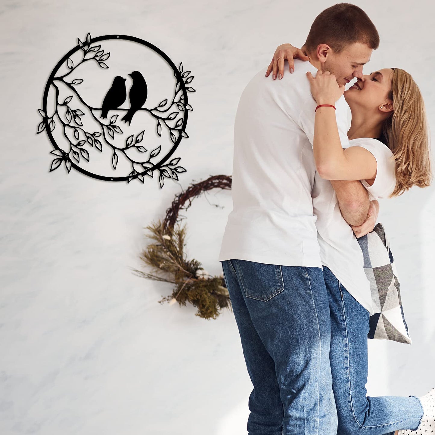 Metal Wall Art Bird on Tree Branch Silhouette Bird Art Decor for Living Room Garden Bedroom Office Home Wall Housewarming Party Decor(Black)