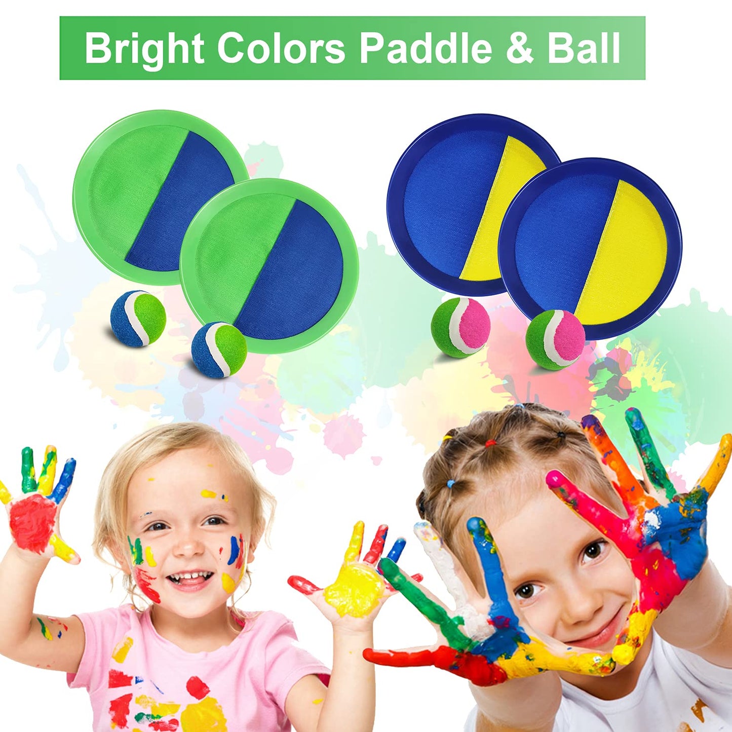 Jalunth Ball Catch Set Games Toss Paddle - Beach Toys Back Yard Outdoor Pool Backyard Camping Throw Age 3 4 5 6 7 8 9 10 11 12 Years Old Boys Girls Kids Adults Family Pink Blue Gifts 2 Pack