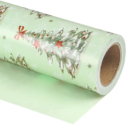 30 Inch Jumbo Reversible Christmas Wrapping Paper - 30 Inch x 33 Feet - Light Green Christmas Tree Wrapping Paper for Xmas Holiday, Party Celebration