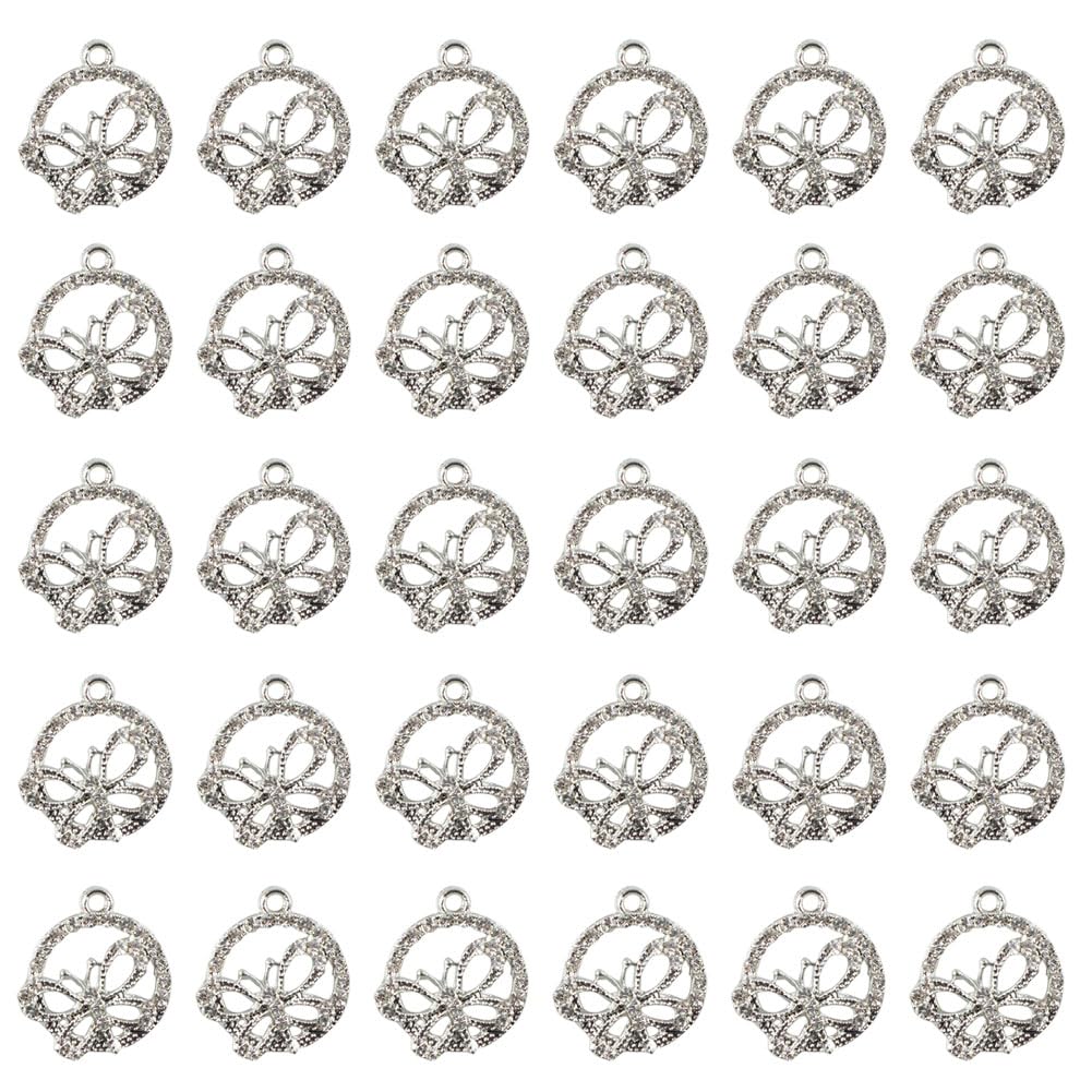 Yukfhgt Retro Hollowed Out Circle Butterfly Charms 30 Pcs Alloy Butterfly Charms Pendant for Jewelry Necklace Bracelet Earring Crafting Accessory (Silver)