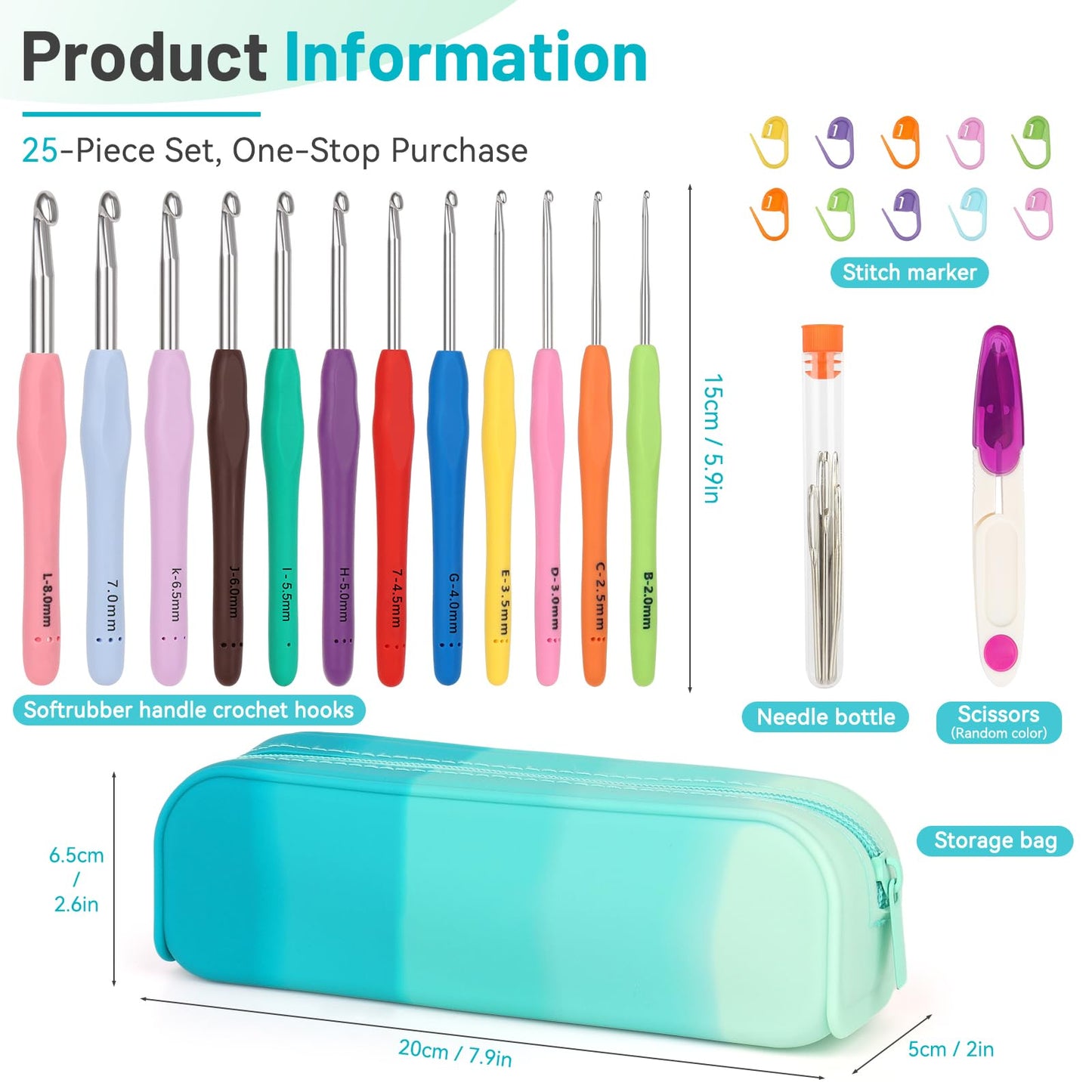 Coopay Crochet Hooks Set with Case, 12 Size Ergonomic Crochet Needles for Beginner Adult Arthritic Hands, 2mm(B)-8mm(L) Extra Long Knitting Hook for Crocheting Yarn- Great DIY Craft Christmas Gift