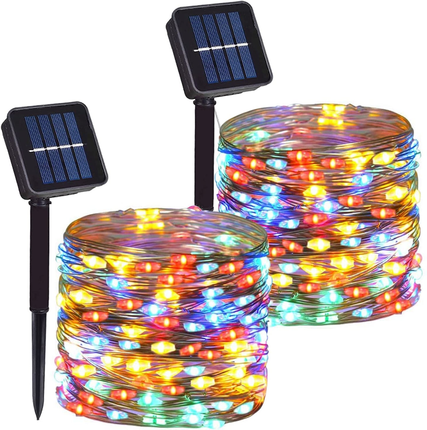 DAYLIGHTIR 2 Pack Total 200 LED Solar Powered Copper Wire String Lights Outdoor, Waterproof, 8 Modes Fairy Lights for Garden, Patio, Party, Yard, Christmas (Multicolor)