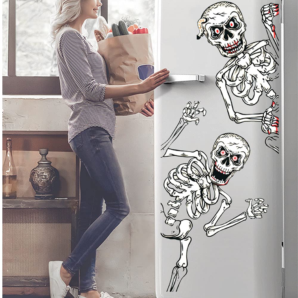 Halloween Skeletons Window Clings 4 Sheets Removable Skull Window Stickers Decals for Day of The Dead Fall Haunted House Party Glass Decoration Supplies