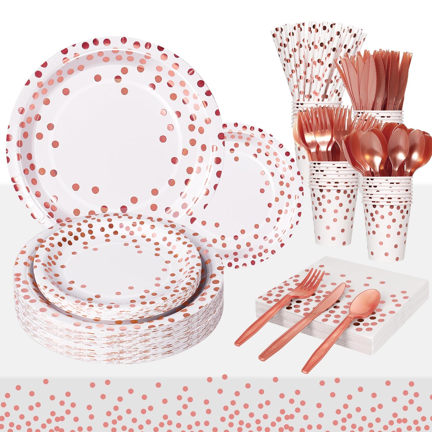 Nkaiso Paper Plates and Napkins Set, 193 Pieces Rose Gold Party Supplies Includes Paper Plates Cups Napkins Straws and Cutlery for Birthday Wedding Holidays Parties Decorations-24 Guests