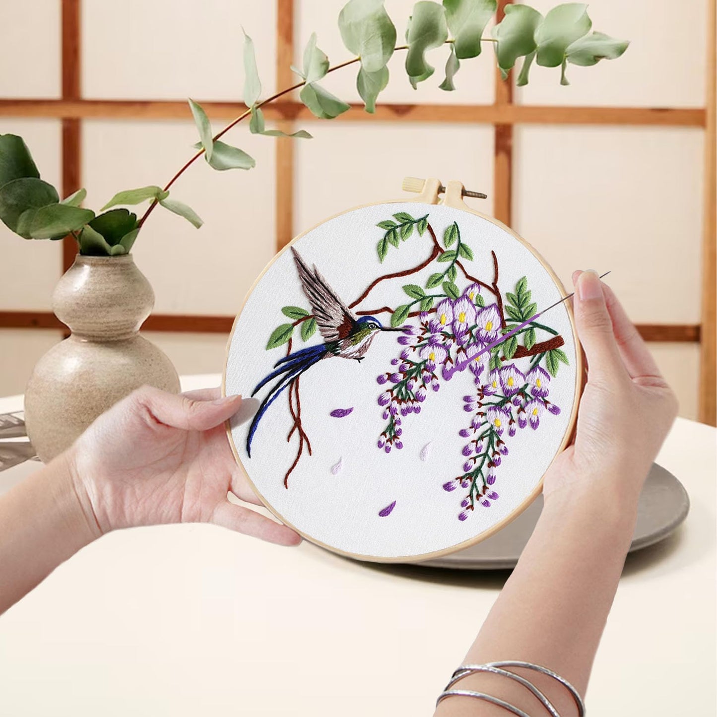 3 Sets Hummingbird Embroidery Kit for Beginners Needlepoint Kits for Adults Cross Stitch Kits with Clear Instructions,Easy Funny Stamped Bird Patterns Fabric Hand Crafts