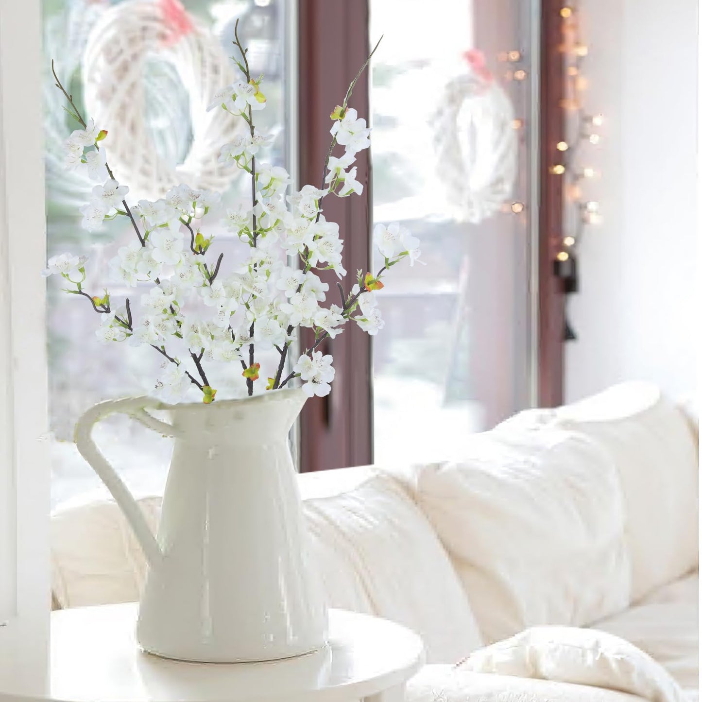 CITYES 3 Pcs Artificial Cherry Blossom Branches Flowers White Silk Peach Flowers Bulk Faux Spring Branches Arrangement Fake Cherry Stems for Indoor Outdoor Party DIY Wedding Table Vase Decor