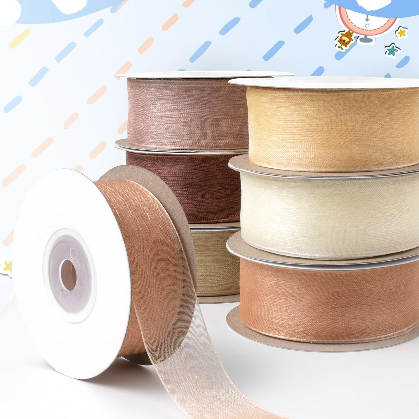 Sheer Ribbon Organza Ribbon 1 Inch x 150Yd 6 Rolls Brown Sheer Chiffon Ribbon Sheer Organza Ribbon Clear Fabric Ribbon for Gift Wrapping Wedding Bouquet Christmas Tree Decor Bows DIY Crafts